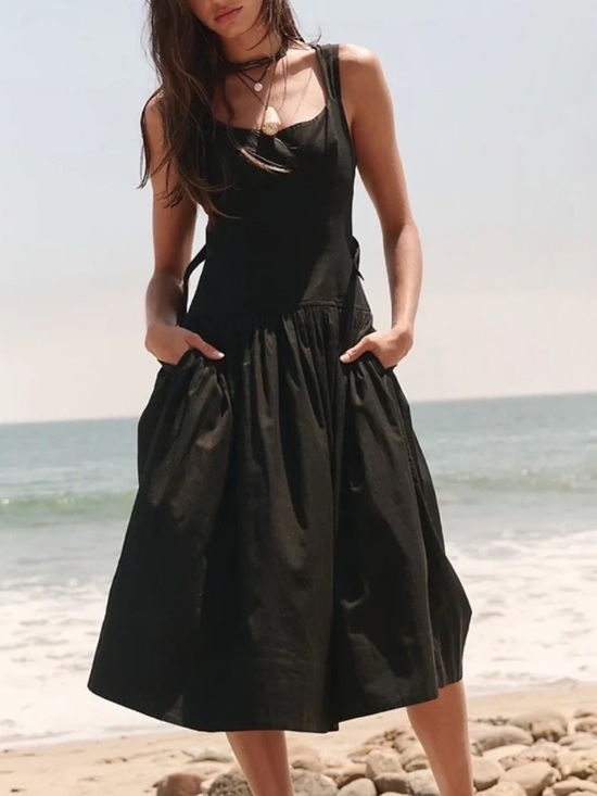 Free People Dresses & Skirts - Free People Black Sleeveless Midi Dress with Pockets